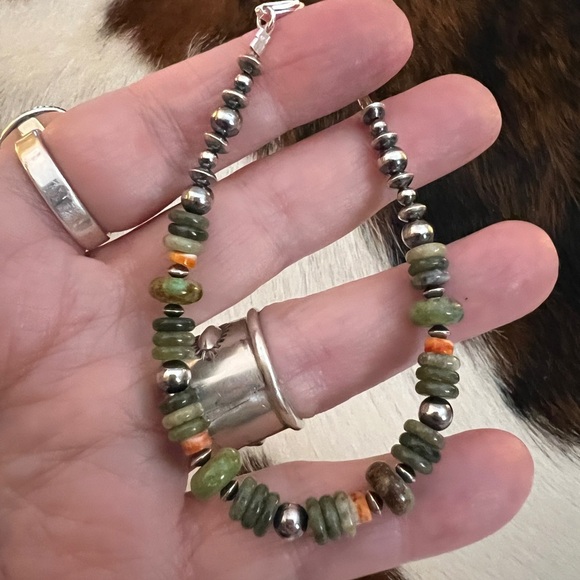 Navajo Jewelry - ❤️ 925 Desert Pearl Saucers Cerrillos Turquoise Moss Agate Spiny Bracelet 7+.75”